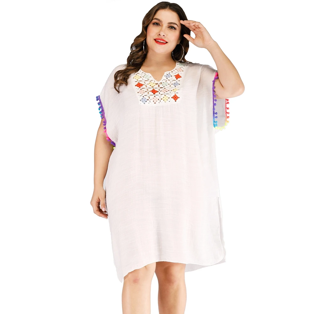 

Plus size Beach Dress Hot Swimsuit cover ups tassels beachwear Women Swimming Suit bikini Cover Up Robe de Plage saida de praia