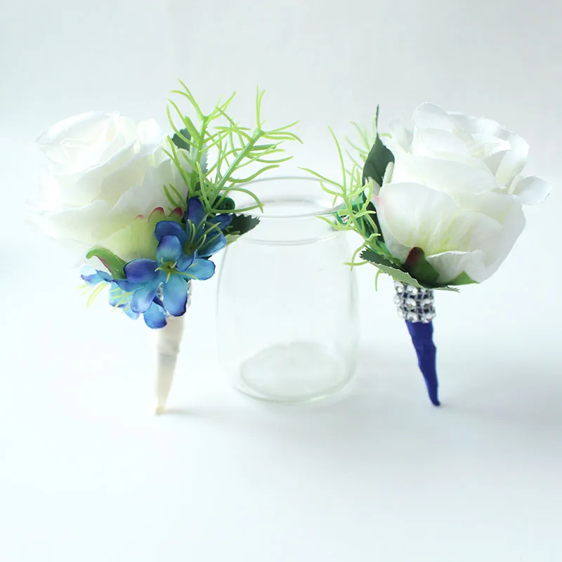 wedding boutonniere white blue groom suit decor (22)