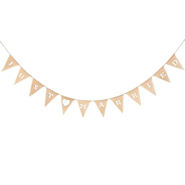 Marriage Wedding Flag Rustic Photo Prop Vintage Banner Just Married Marriage Wedding Flag Rustic Photo Prop Vintage Banner Just Married Jute Burlap Bunting Party