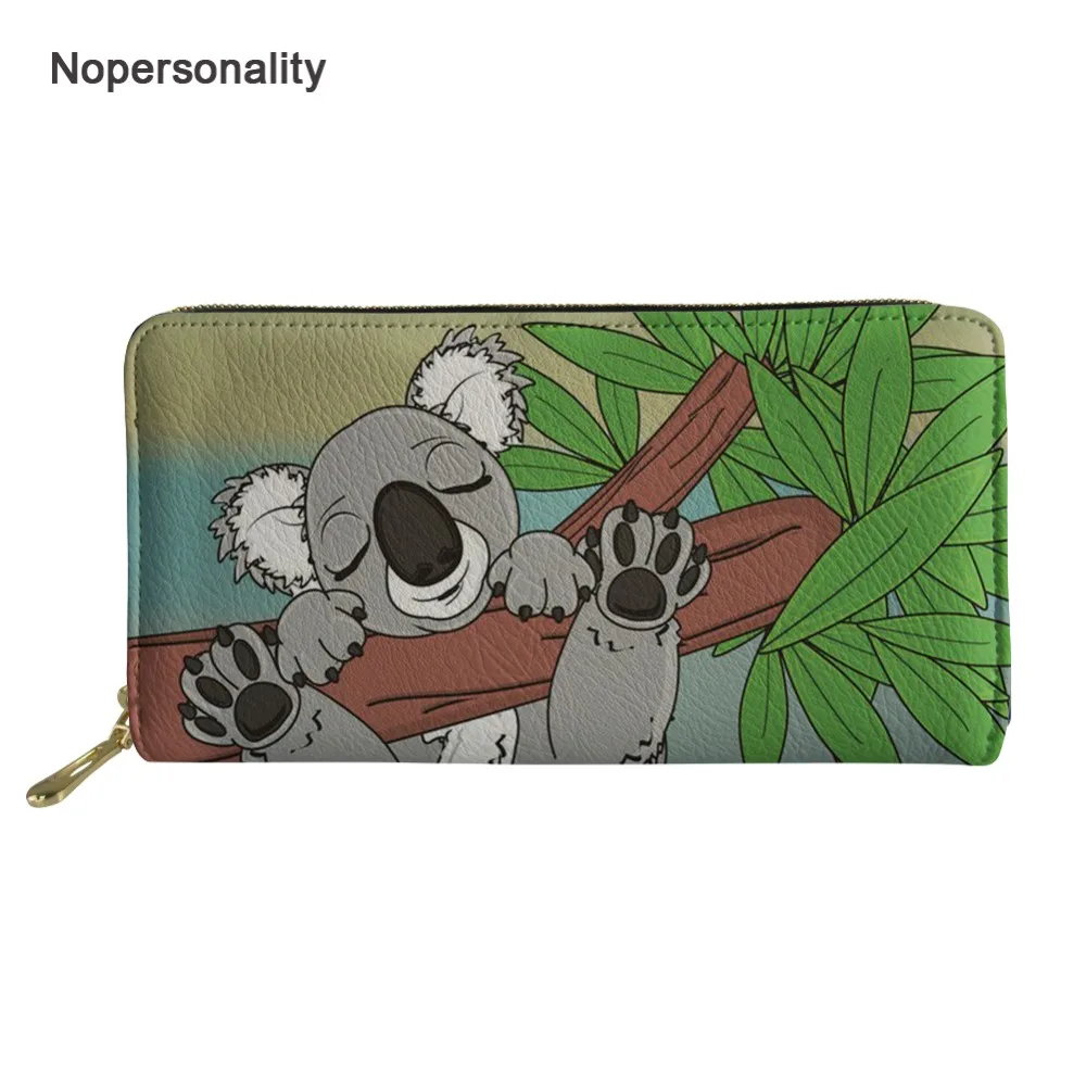 

Nopersonality Cute 3d Animal Koala Print Leather Wallets for Women Long Zipper Closure Credit Card Holders Female Clutch Purse