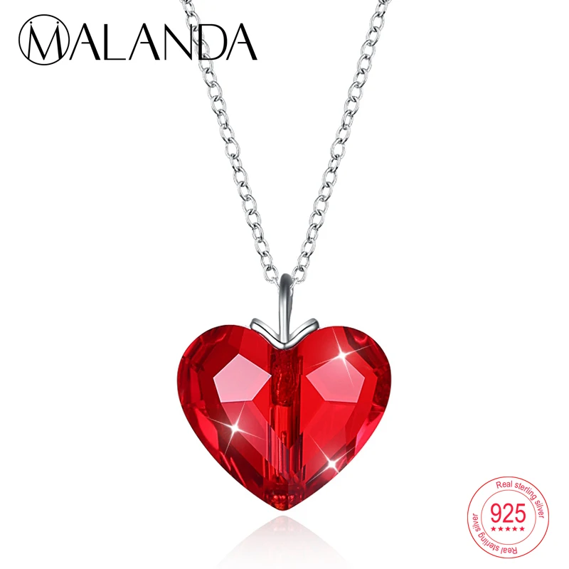 MALANDA новый кристалл от Swarovski Кулон в виде красного сердца ожерелье для женщин Мода