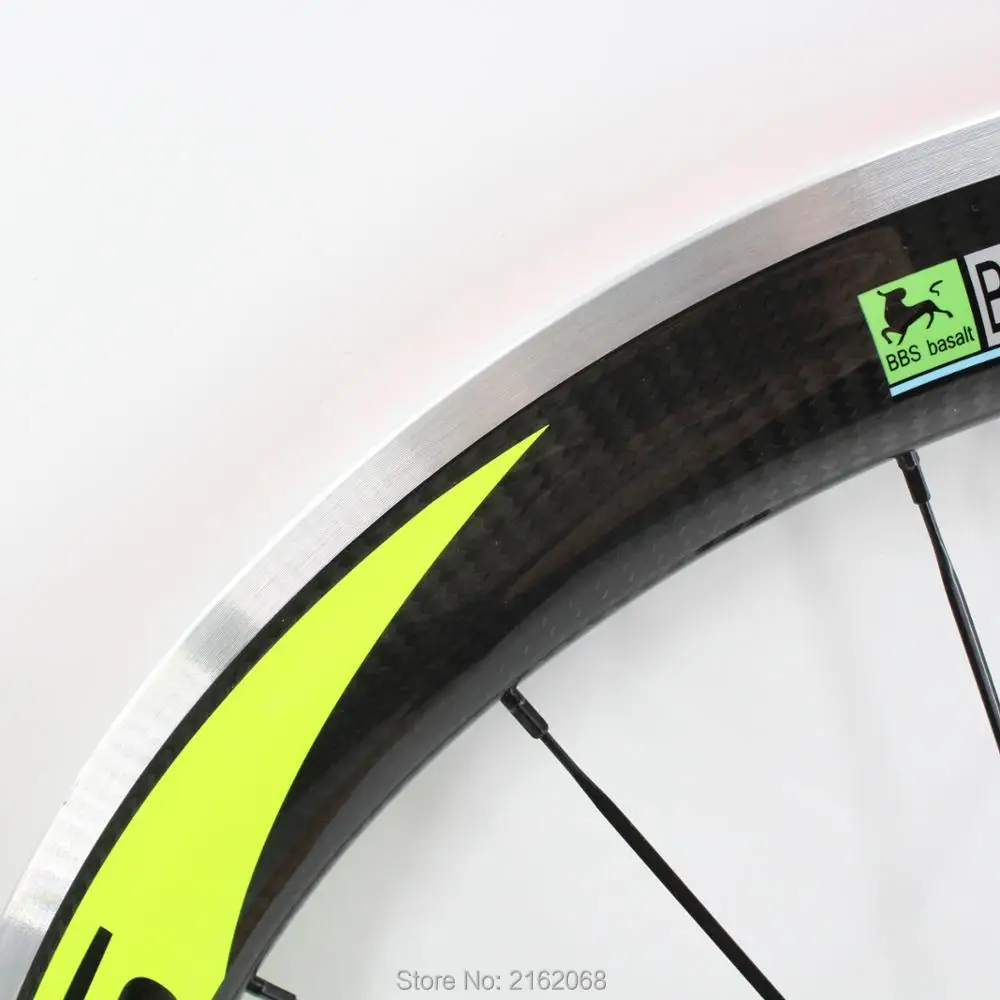 Discount Brand New green color 700C Racing Road bike 50mm clincher rims bicycle 3K carbon wheelset with alloy brake surface Free shipping 6