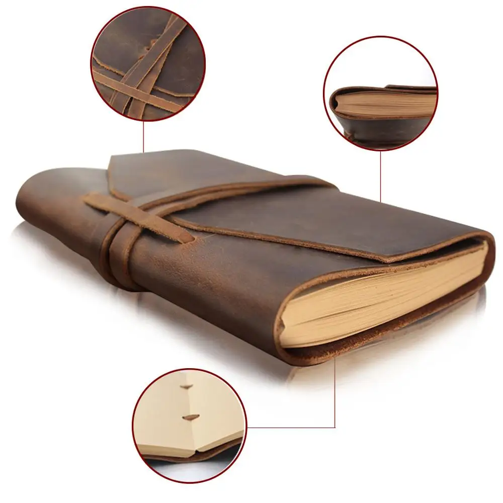 

7“ x”5 Genuine leather travel journal notebook sketchbook Leather cover leather notebook with 100 sheets 200 pages