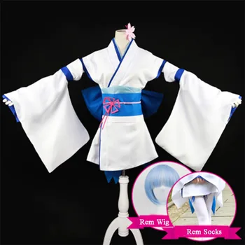 

Free Shipping Life In a Different World From Zero Rem Ram Cosplay Costumes Wig Set Childhood Kimono Costume Dress For Halloween
