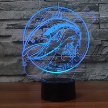 

3d illusion night lamp fishing 7 Changing Colors gradient color touch switch to support USB