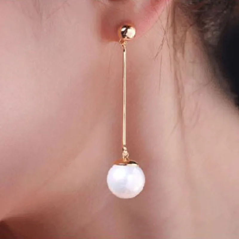 Korean Simulated Pearl Long Tassel Bar Drop Earrings For Women OL Style Sweet Dangle Brincos Party Jewelry Gift Wholesale EB478 - Image 5