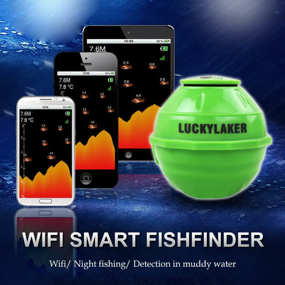 محظوظ FF916 اللاسلكية WIFI صياد السمك سونار 50 M/130ft سمك البحر كشف مكتشف ل IOS الروبوت الذكية Fishfinder + شاحن سيارة pesca