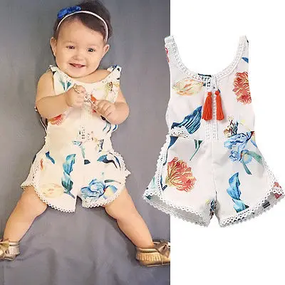 Цветочный комбинезон без рукавов с цветочным рисунком для новорожденных девочек; комбинезон с открытой спиной; хлопковый пляжный костюм