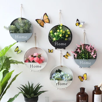 

Creative iron artificial flowers wall vase hanging Succulent Flowerpot Container wall decoration for wedding home decor