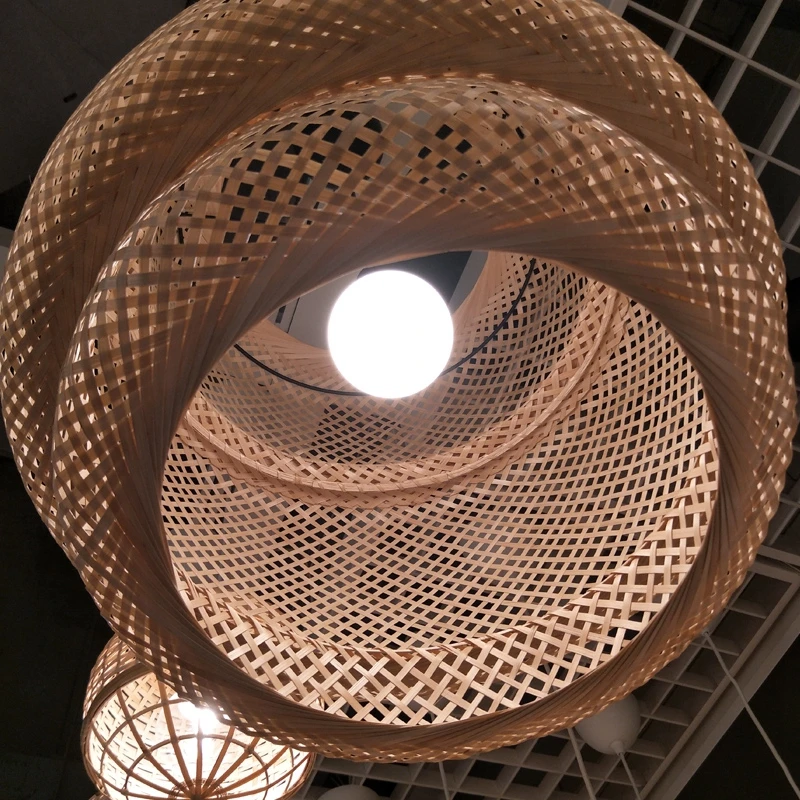 Novelty Japanese Style Hand Knitted Bamboo Pendant Lamp Modern Wood Decoration for Hotel Restaurant Cafe Bar Study Home Lighting (15)