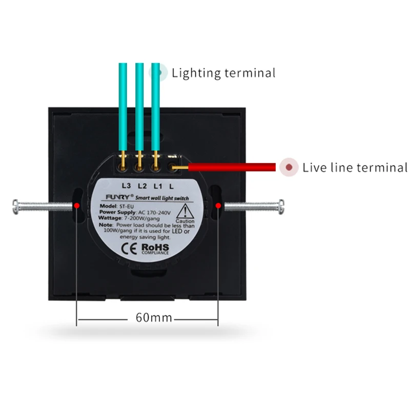 Настенный светильник FUNRY, стандарт ЕС, сенсорный выключатель, 3 комплекта, 1 способ, кристаллическая стеклянная пластина, сенсорный экран, выключатель 433mzh, умный переключатель, переменный ток, 170-240 В