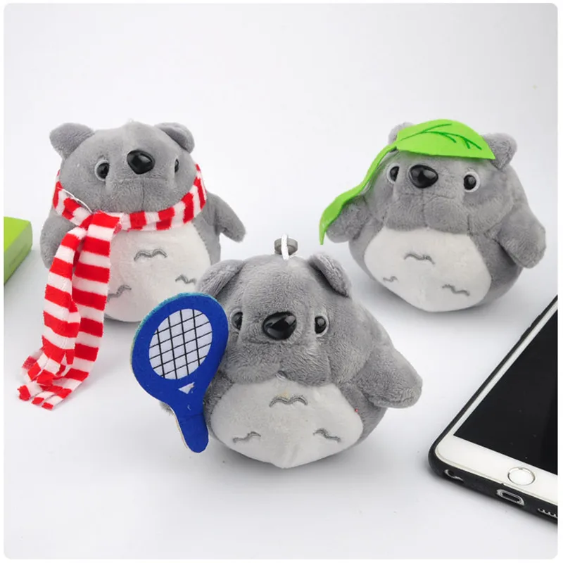 2017 Movie My Neighbour Totoro Plush Pendants Toys Small Cute Anime Cartoon Leaves Scarf Totoro Cat Key Bag Pendants Doll 12pcs 10cm (1)