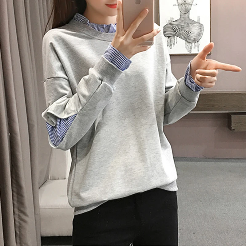  2018 Plus Velvet Thicken Winter New Women's Hoodies Fake Two Pieces Hoodie Female Head Loose Long-s