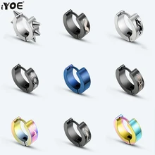 IYOE Панк мужские сережки-гвоздики Титановый Крест Сердце Череп Дракон Черная круглая серьга круга для женщин Пряжка Готический ювелирные изделия