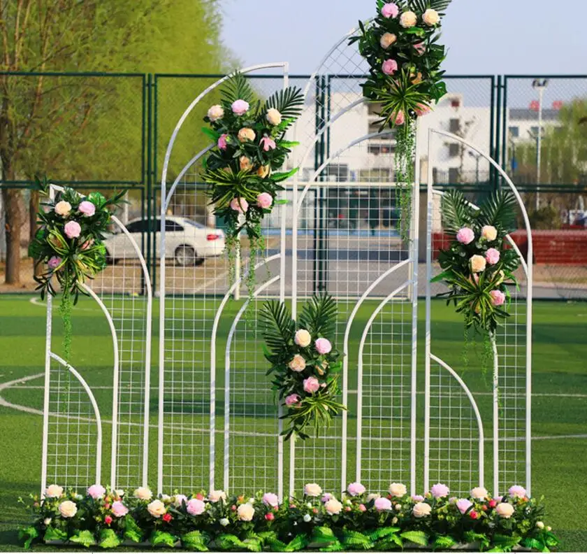 New wedding stage background grid screen door wedding welcome area layout new wedding iron props