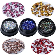 1Box DIY Flatback 3D Nail Art Crystal Glitter Rhinestones Nail Art Decoration Diamond White AB Manicure Mixed SS6-16 Size LA995