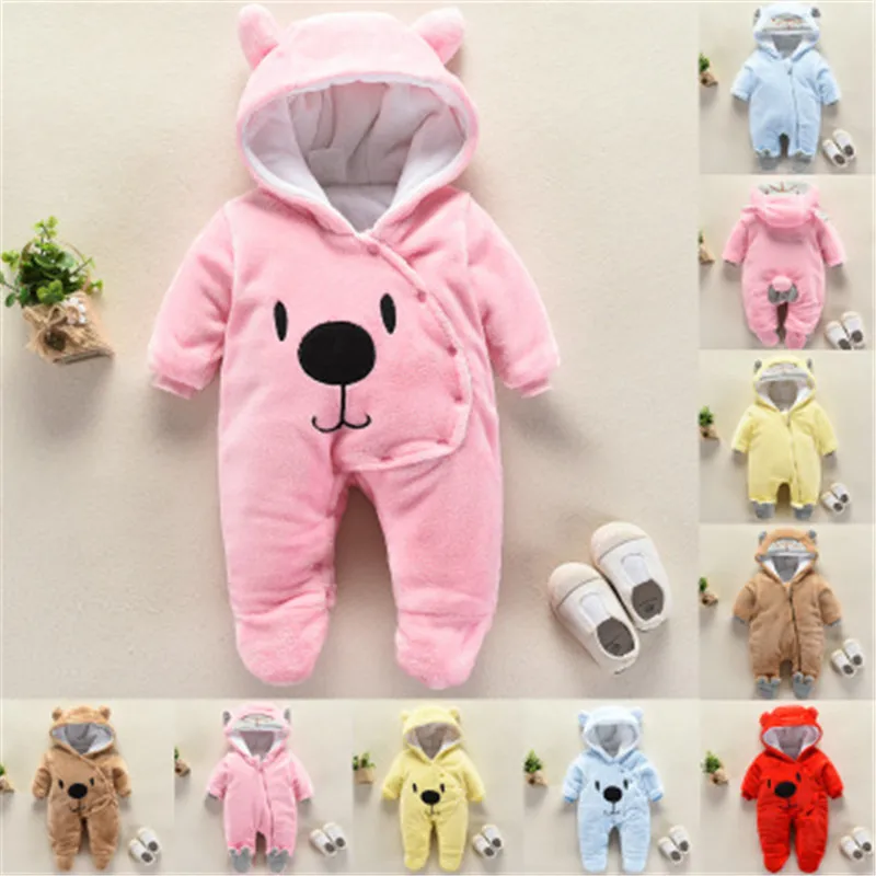 Newborn Baby Boys Girls Hooded Crawling Clothes Babies Winter Long