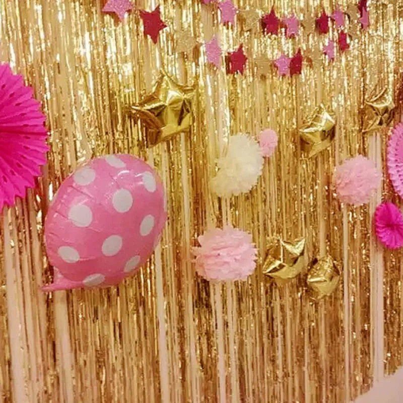 

Gold Pink Sequins Background Foil Striped Wire Curtains Birthday Party Decoration Girl Boys Adult Anniversary Party Supplies 1*3