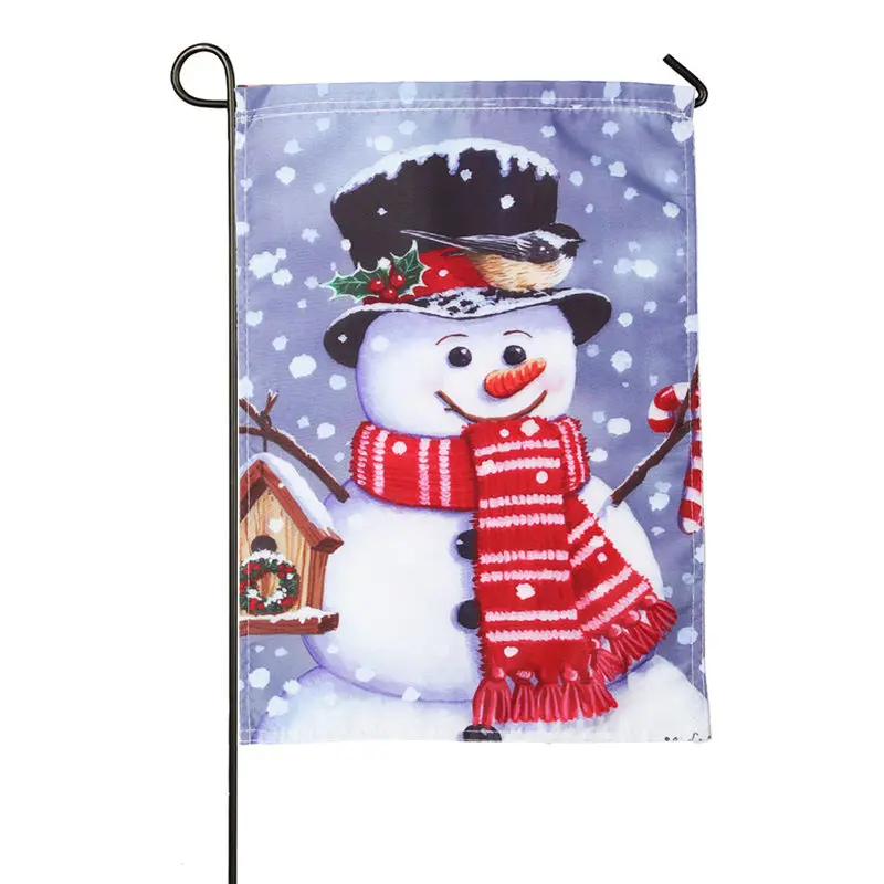 Image NEW 12  x18   Winter Christmas Snowman Garden Flag Yard Home Banner Hanging Xmas Decor Double Side Home Outdoor Decoration