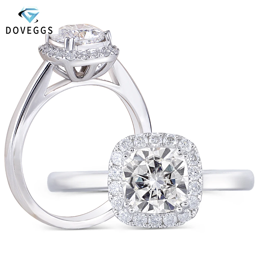 DovEggs 10 к белое золото центр 1ct 6 мм Подушка огранка F цвет Муассанит Halo обручальное кольцо для женщин свадебный подарок Halo Кольцо DovEggs 10 к белое золото центр 1ct 6 мм Подушка огранка F цвет Муассанит Halo обручальное кольцо для женщин свадебный подарок Halo Кольцо