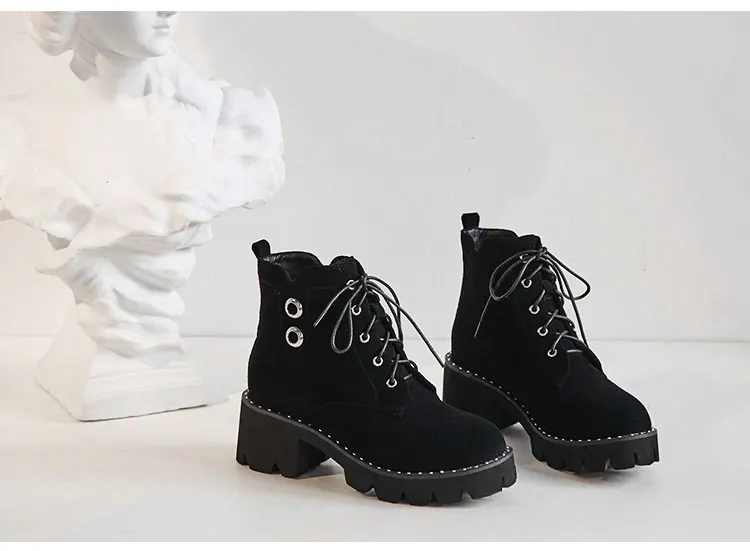 MNIXUAN high quality shoes women martin boots ankle boots winter new platform high heels lace up short boots big size 34-43