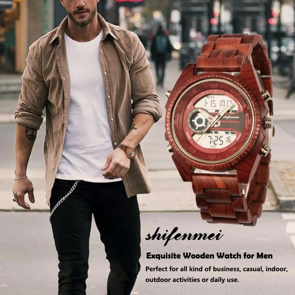top luxury brand Shifenmei 2139 Antique Mens Zebra and Ebony Wood Watches with Double Display Business Watch in Wooden digital quartz watch drop shipping 2019 (9)
