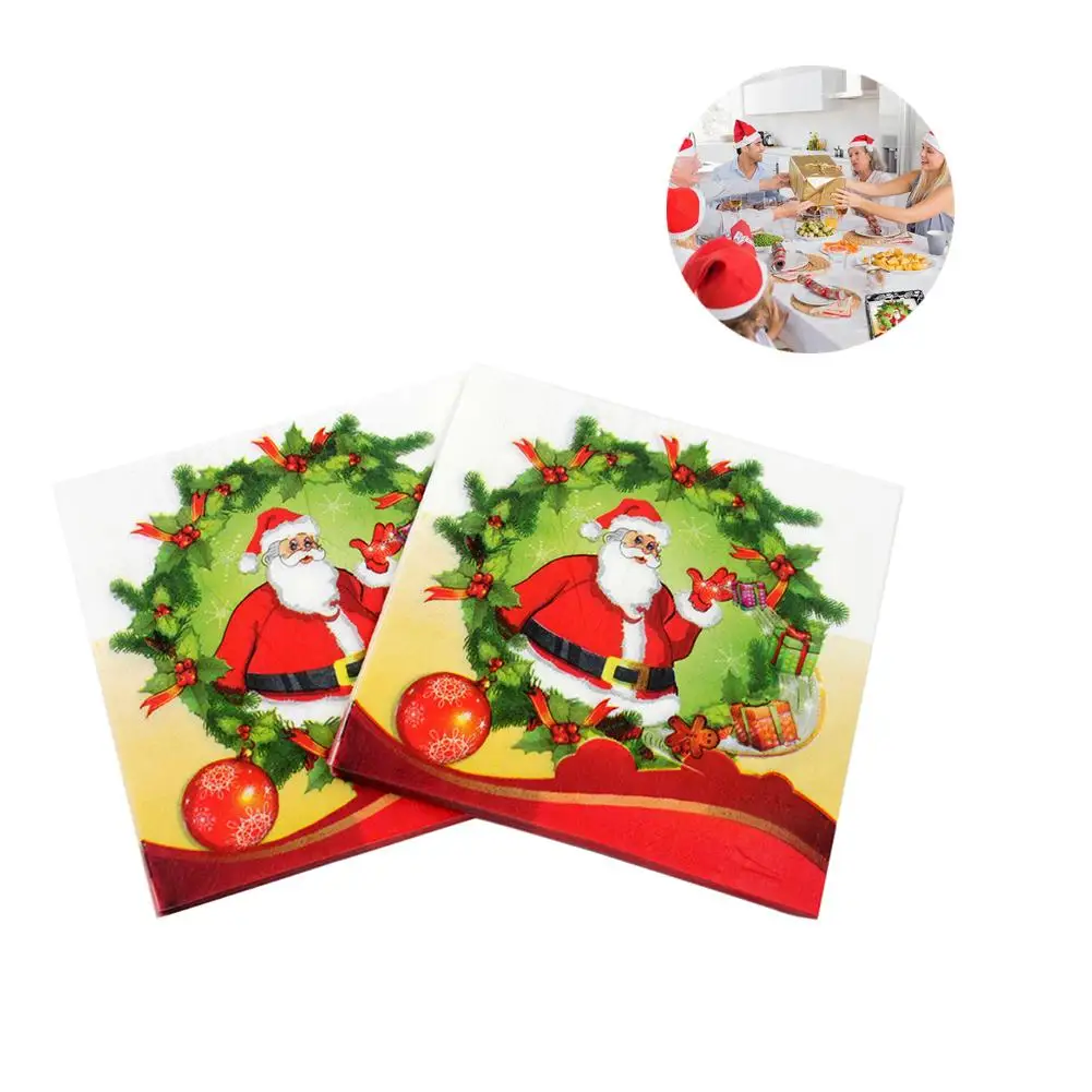 Печатные характеристики бумажные салфетки Санта Клауса для дня рождения и вечерние декоративная ткань декупаж сервеллета 33 см* 33 см 20 шт./лот
