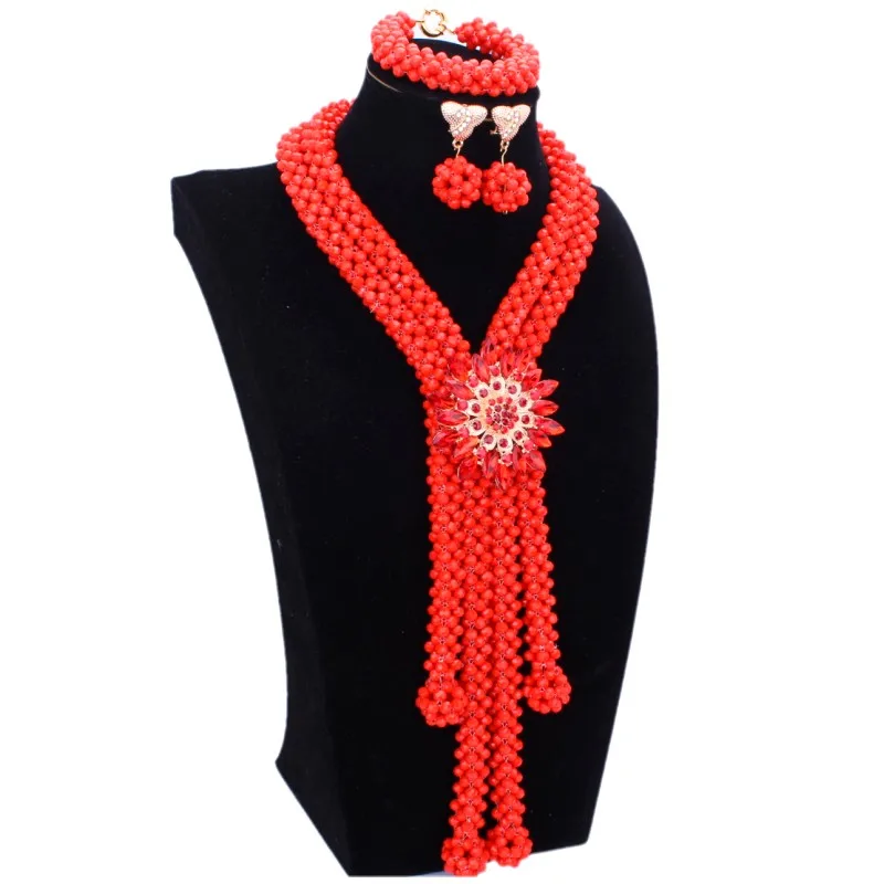 

4UJewelry Jewelry Sets For Girls Red African Wedding Necklace Sets For Ladies Statement Indian Jewellery Sets Dubai Free Ship