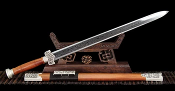

HIGH QUALITY CHINESE SWORD HAN JIAN MANGANESE STEEL BLADE ROSEWOOD WOOD SAYA