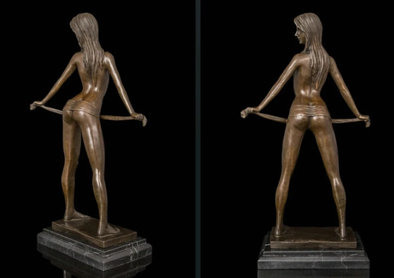 Арт-Деко Скульптура Обнаженная Девушка Эротические Бронзовая Статуя Подписали R0712 B0403
