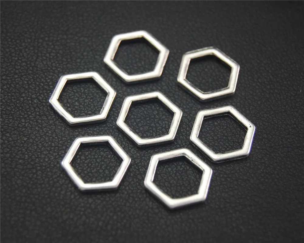 

50pcs Antique Sliver Geometry Hexagon Honeycomb Shape Charm Connector DIY Necklace Bracelet Bangle Findings 10mm A2031