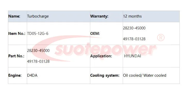 Новые продажи! Suotepower Турбокомпрессор TD05-12G 28230-45000 49178-03128 турбо для Hyundai с двигателем D4DA