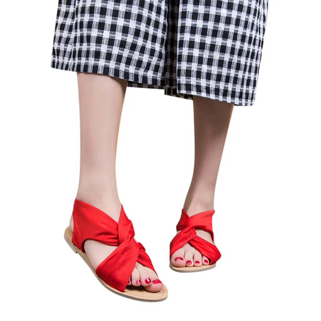 Женские сандалии в римском стиле; сезон весна-лето; женская пляжная обувь; повседневная обувь на плоской подошве с открытым носком без застежки; модные сандалии; лоферы - Цвет: Красный