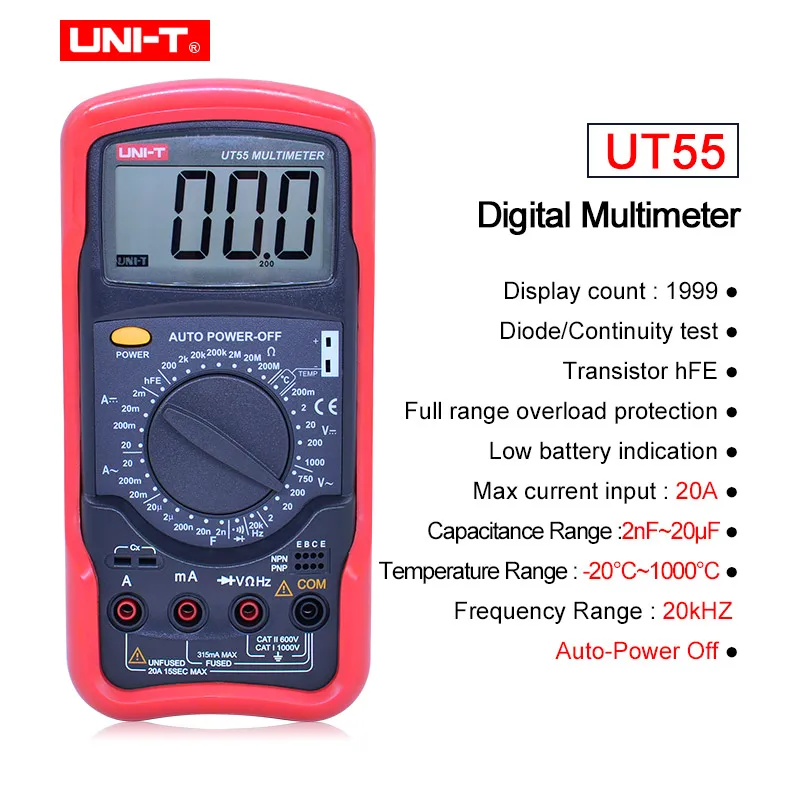 UT55 Цифровой мультиметр True RMS UNI-T UT51 UT52 UT53 UT55 UT56 Вольтметр Амперметр Омметр Электрический измеритель/ЖК-дисплей мультиметр - Цвет: UT55