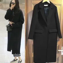 Abrigos Mujer Invierno черное шелкопрядное шерстяное пальто с воротником Длинное свободное шерстяное пальто модное женское пальто Abrigo Mujer