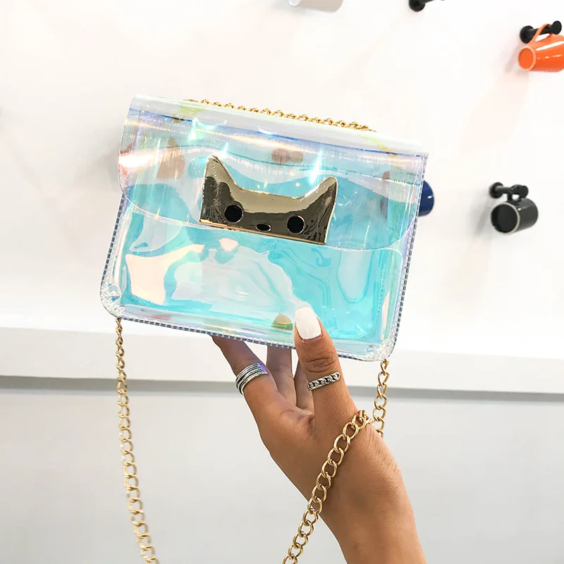 

Small Bag Female New Colorful Laser Mini Transparent Jelly Bag Chain Shoulder Slung Fairy Small Square Bag