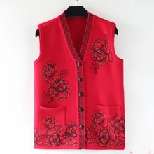 Одежда для мам в старом и среднем возрасте, осенне-зимний жилет, свитер, Женский вязаный кардиган, однобортное пальто