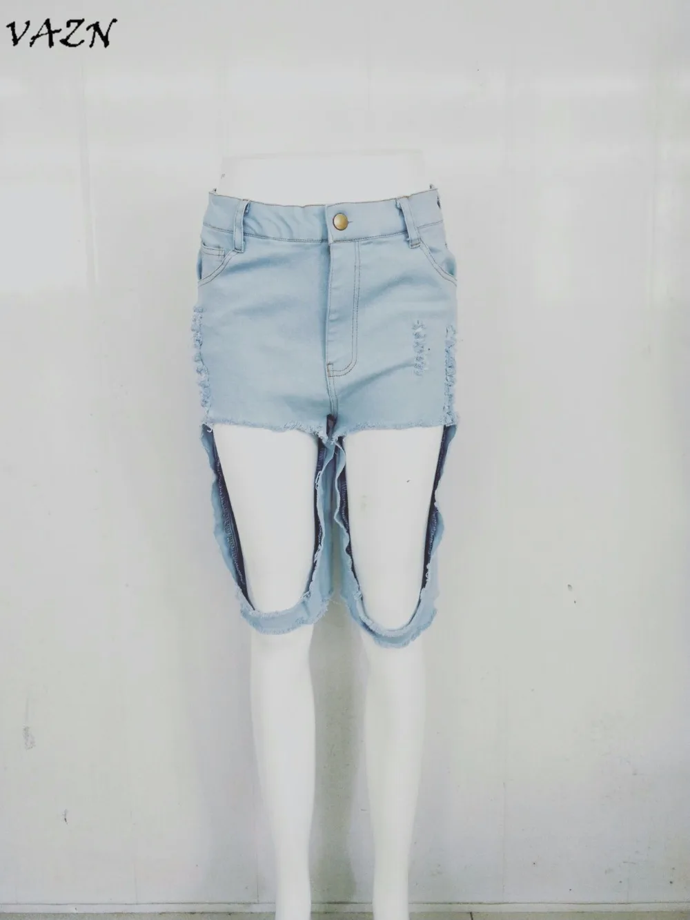 VAZN Новое поступление, сексуальные джинсовые однотонные Светло-Голубые короткие штаны, женские прямые штаны с дырками, SY0810