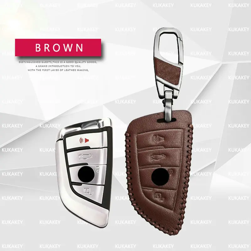 Кожаный чехол для автомобильных ключей, чехол для ключей для BMW X1 X2 X3 X4 X5 X6 X7 на возраст 1, 2, 3, 4, 5, 7 серия F15 F16 E53 E70 E39 F10 F30 G30 F48 G11 F39 525li 540 - Название цвета: brown 3 button