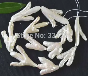 

FREE SHIPPING>>>@@ 23-43mm Three Fingers Shape White Freshwater Pearl Loose Beads 15"