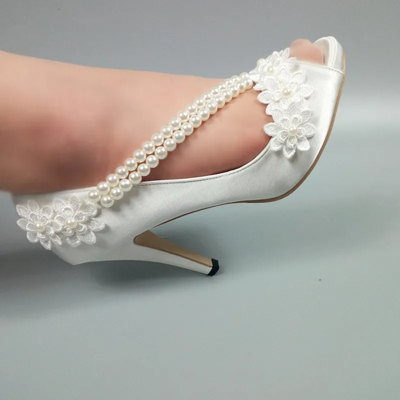New Peep Toe pearl Womens wedding shoes open side ladies