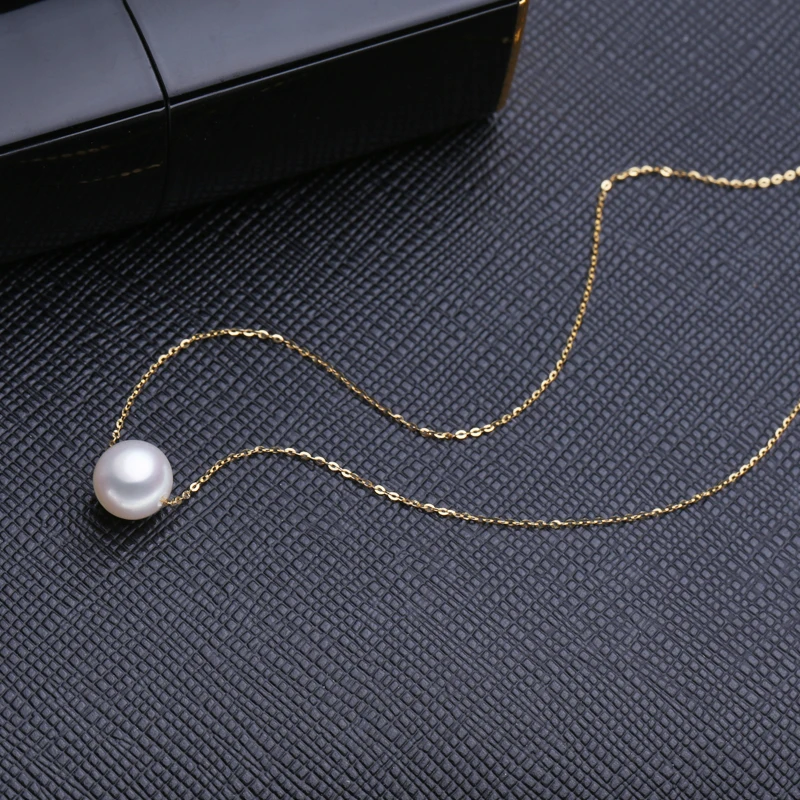 FENASY 18K Gold Chain Necklace Round Purple Pearl Jewelry 18k Yellow Gold Vintage Dainty Necklace Pendant For Women Friends Love