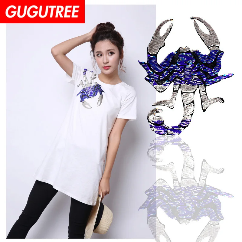 

GUGUTREE embroidery Sequins big cactus patches potting patches badges applique patches for clothing XC-317