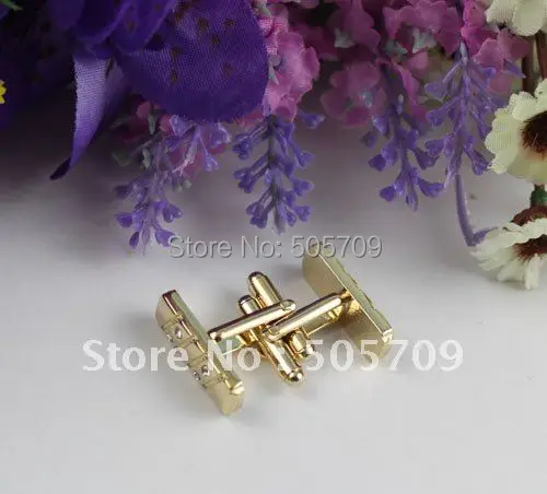 

FREE SHIPPING 2 Sets rhinestone repp rectangle gold plate cufflinks #22256