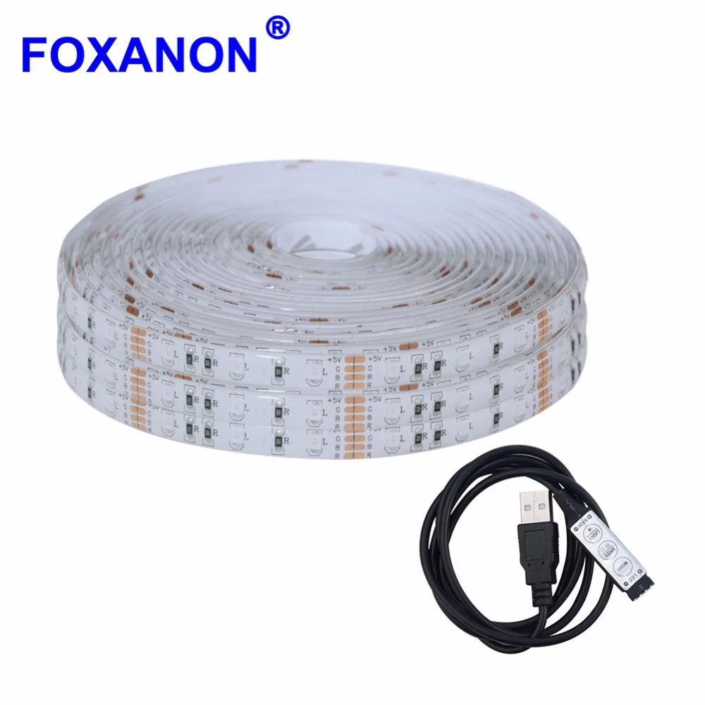 

Foxanon USB DC 5V Led Strip IR Remote 2835 RGB 0.5M 1M 2M 3M 4M 5M 60led/M Waterproof Flexible Light for TV bedroom Christmas