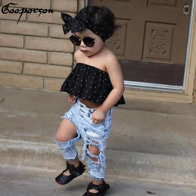 Hot Sale 2017 Girls Clothes Set 3 pcs Blouse Shirt & Hair