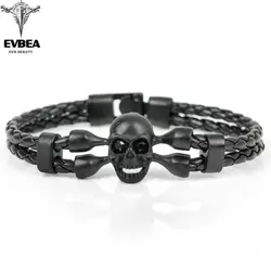 EVBEA Винтаж черный череп Браслеты браслеты ручной работы Одежда высшего качества Длина 210 мм кожаный браслет скелет браслет Для мужчин