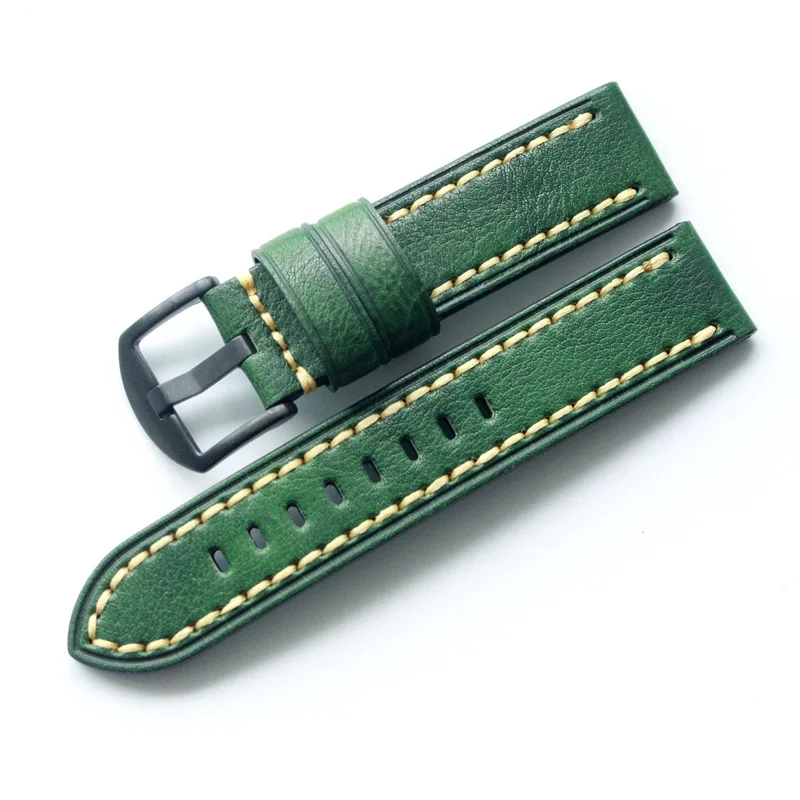 20 мм 22 мм 24 мм итальянская Натуральная кожа Ремешки для наручных часов зеленый ремешок для panerai мягкий кожаный ремешок для часов для брендового браслета