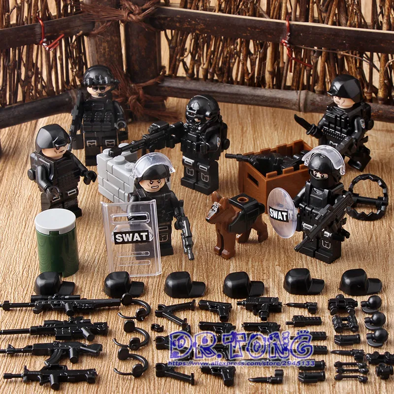 

DR.TONG 6PCS/LOT MILITARY Soldier Army WW2 Weapon Soldier Figures Educational Collection Building Blocks Children Gift Toys