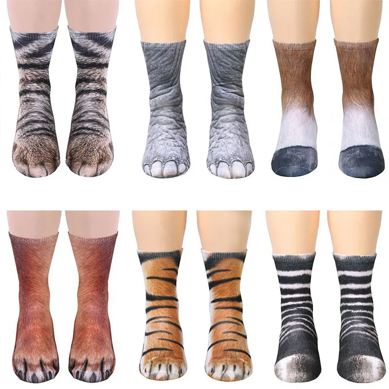 1 Pair High Socks Fashion 3D Animal Printed Paw Crew Cotton Children